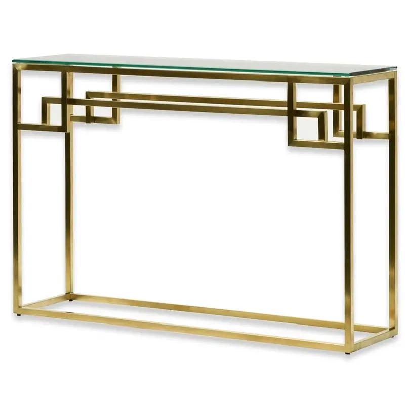 1.15M Clear Glass Console Table With Brushed Gold Legs 1