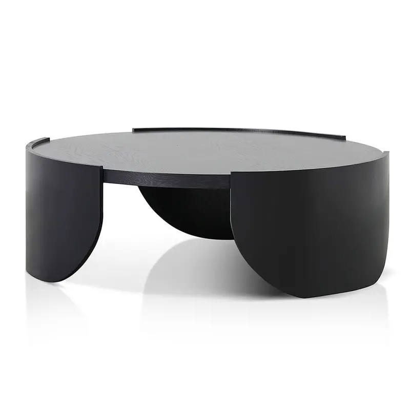 1.1M Round Coffee Table – Sleek Black Surface 1