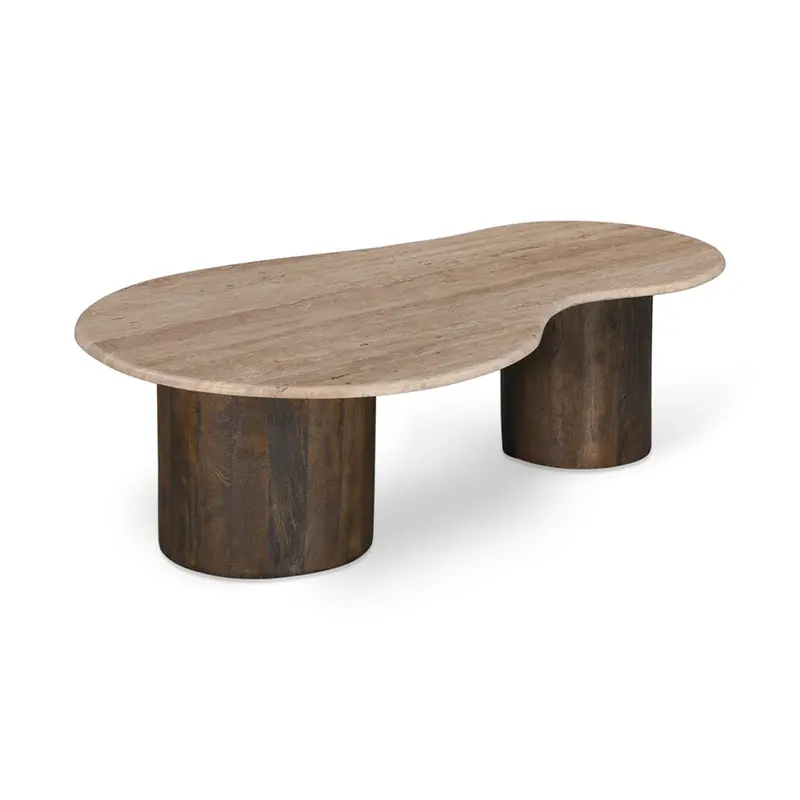 1.2M Walnut-Finished Travertine-Topped Coffee Table 1