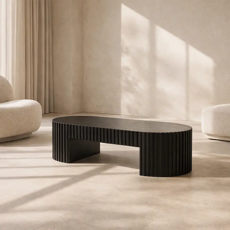 1.3M Oval Coffee Table With Black Oak Veneer Finish 1