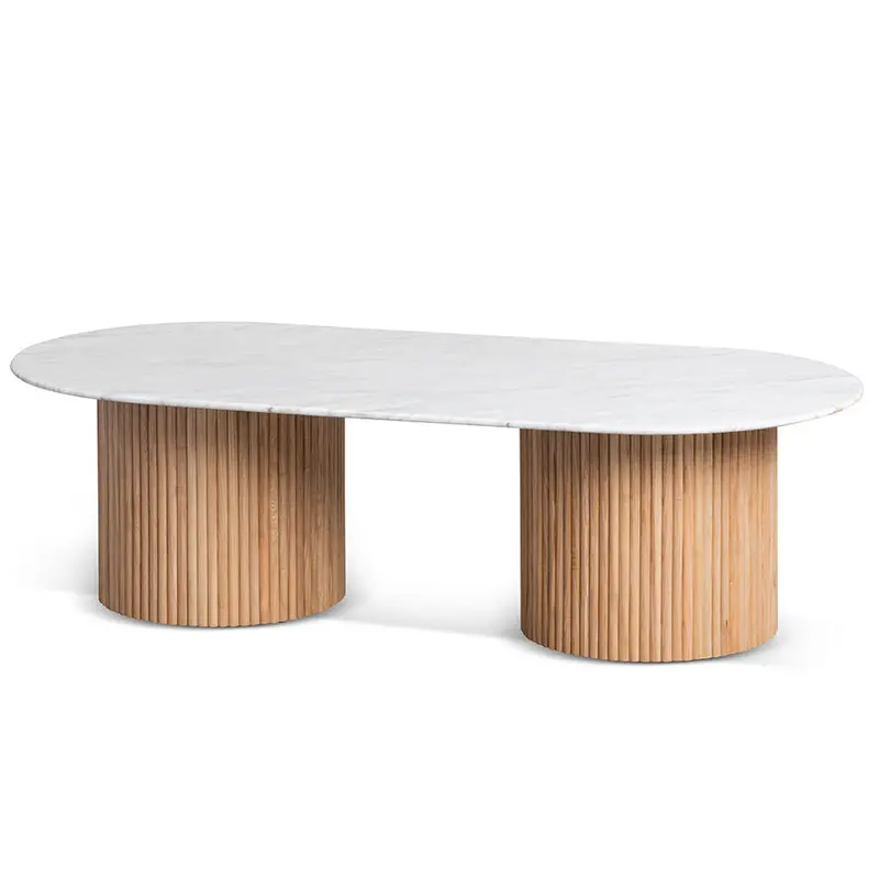1.3M Oval Marble-Top Coffee Table – Natural Veining 1