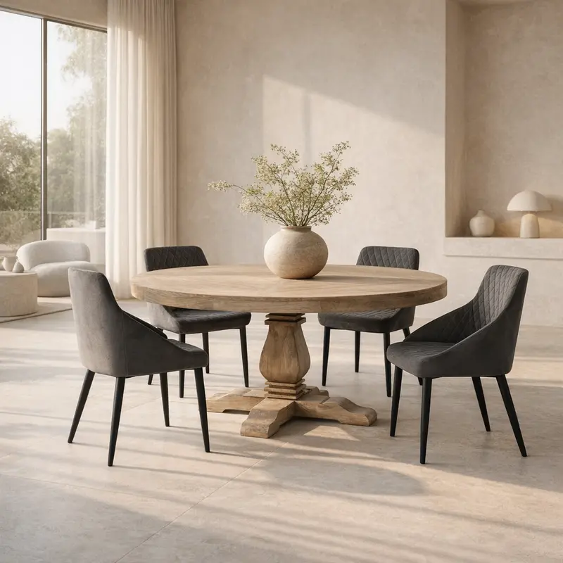 1.6-Metre Round Dining Table With Natural Wood Top And Base 1