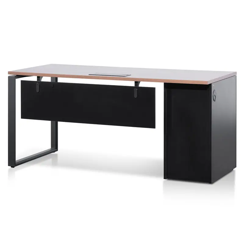 1.6M Walnut Single-Seater Office Desk – Black Powder-Coated Legs 1