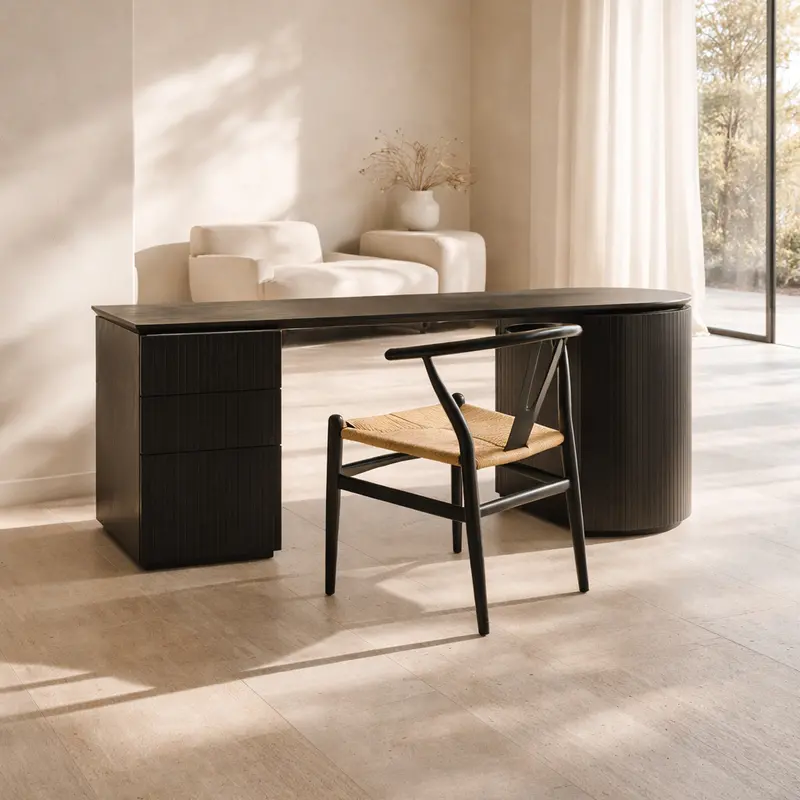 1.77M Office Desk With Left Drawer – Black Oak Finish 1