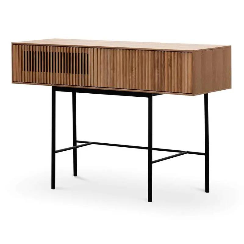 120Cm Natural Wood Console Table With Black Powder-Coated Legs 1