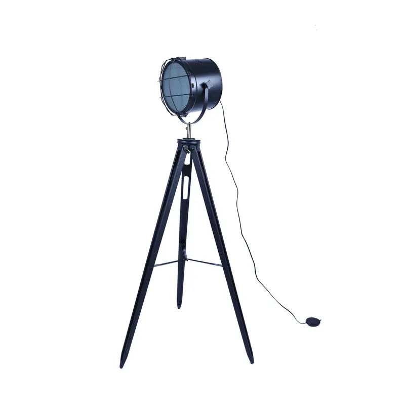 158Cm Nautical Tripod Floor Lamp – Matte Black Searchlight-Style Adjustable Spot Light 1