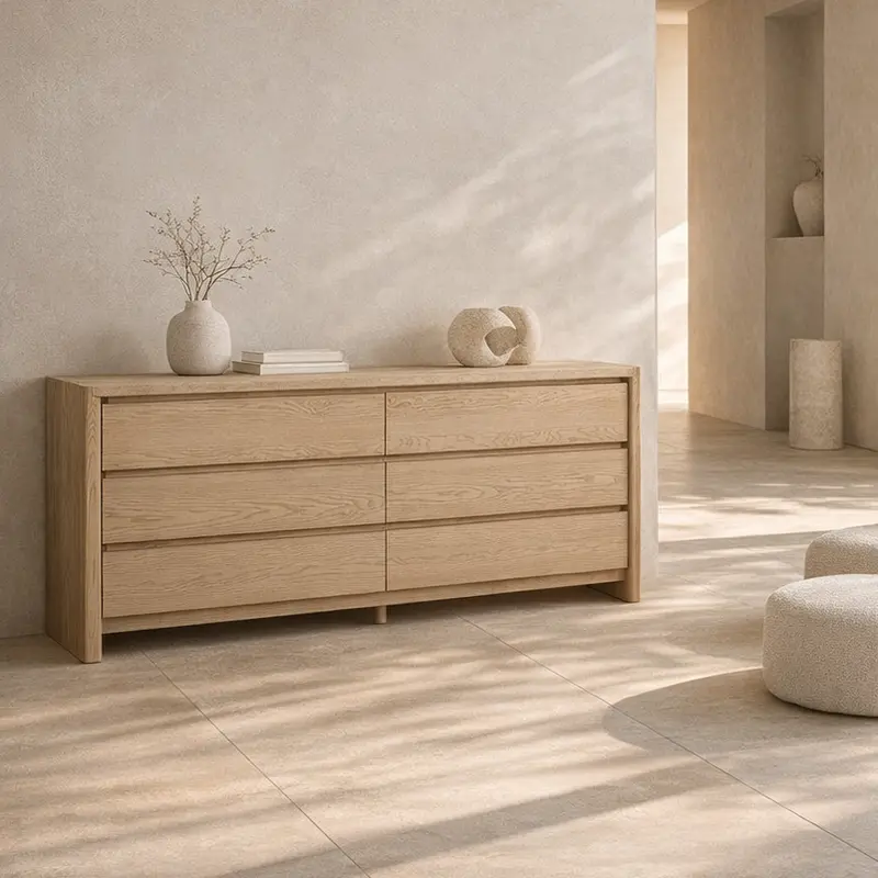 160Cm Travertine Chest Of Drawers In Creme Ash Finish 1