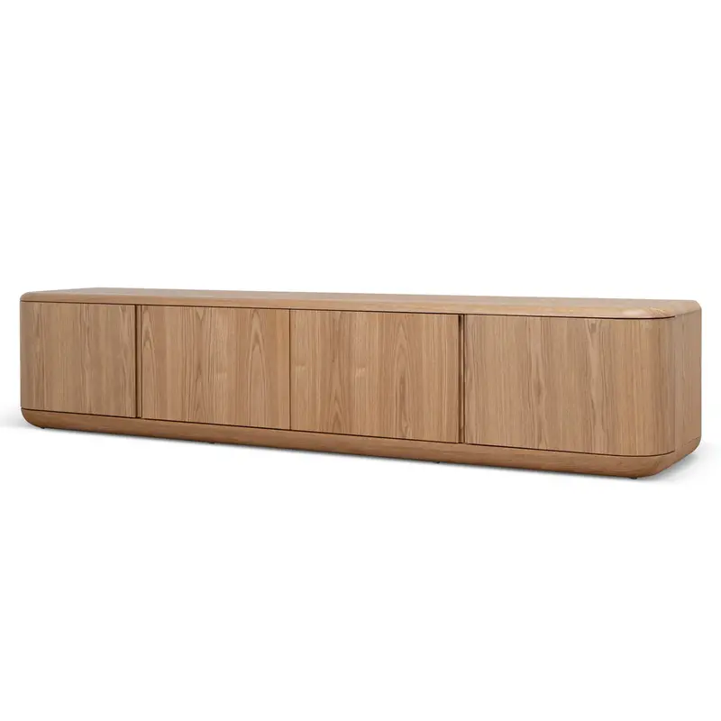 2.2M Natural Wood-Finish Tv Unit – Warm Neutral Media Console 1