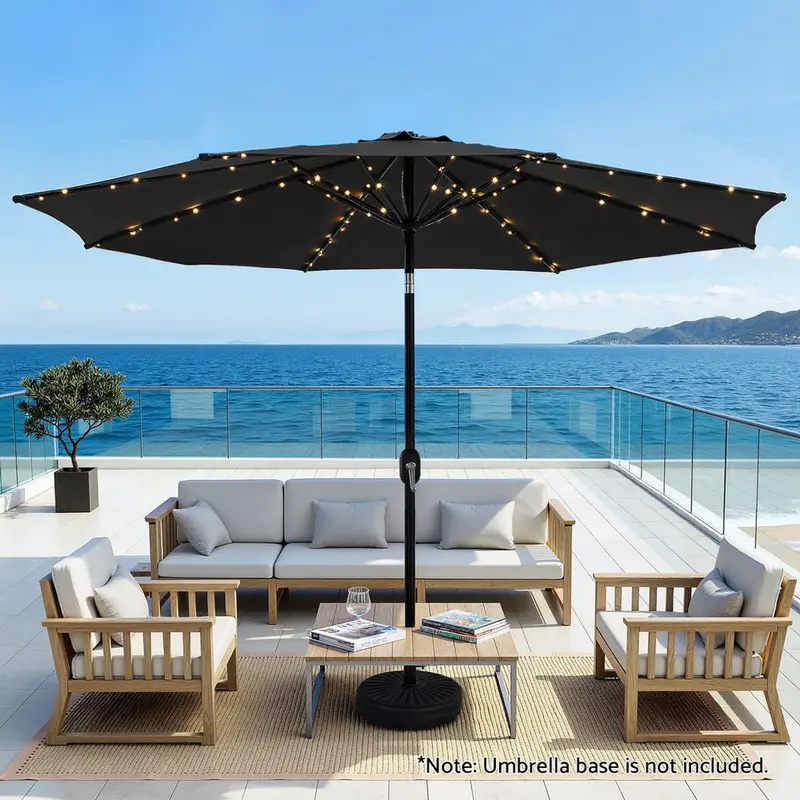 2.9M Black Market Umbrella With String Lights & Adjustable Tilt 1