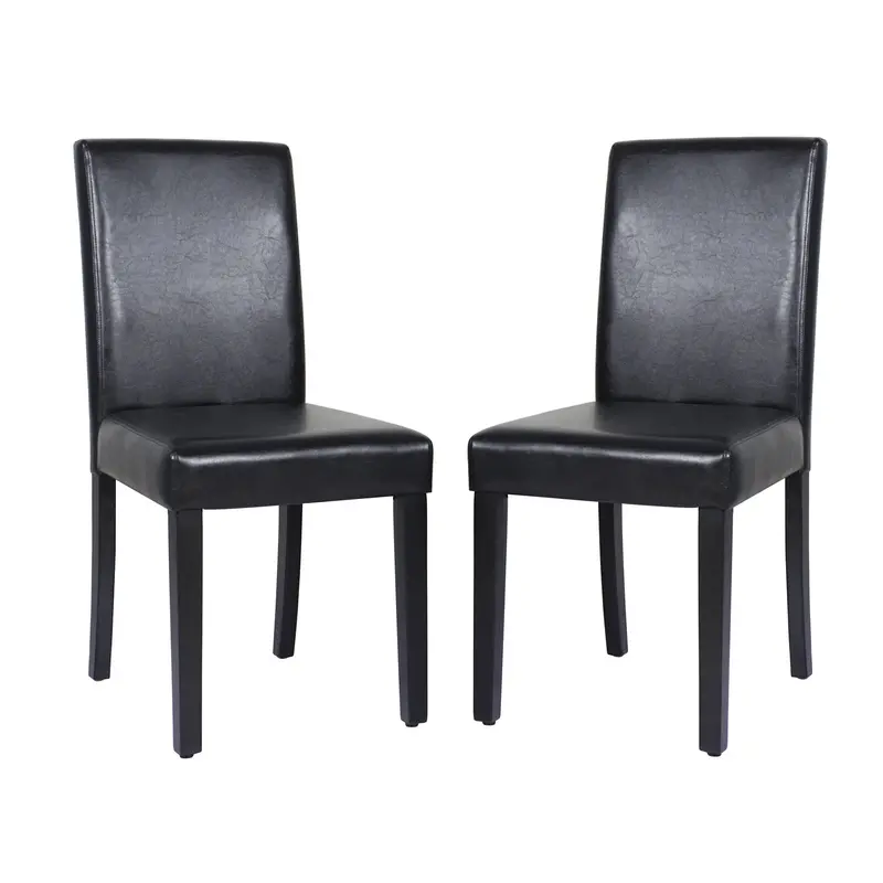 2-Pack Black Leatherette Dining Chairs With Natural Pine Legs 1