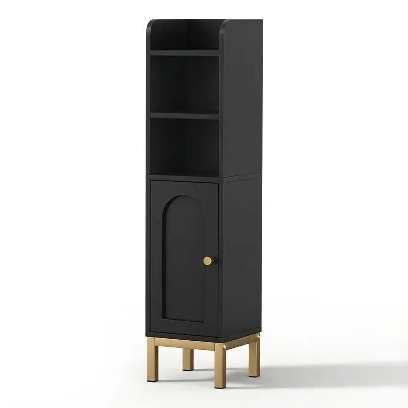 2-Pack Corner Bathroom Storage Cabinet – Adjustable Floor Organizer With Door, Matte Black Finish 1