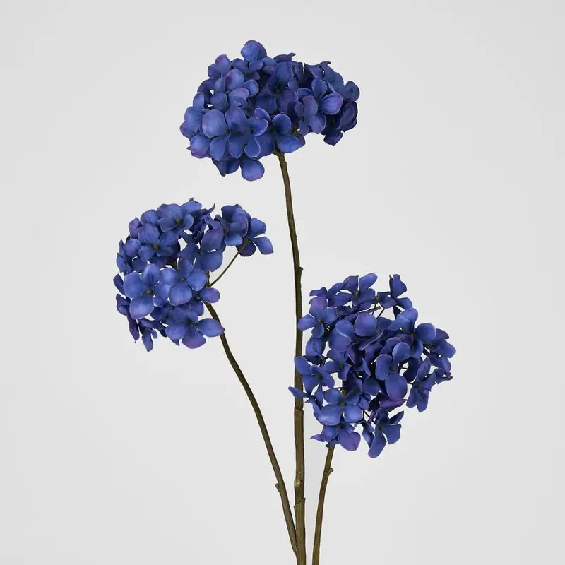 3-Head Mini Hydrangea Spray – Deep Blue Artificial Flowers 1