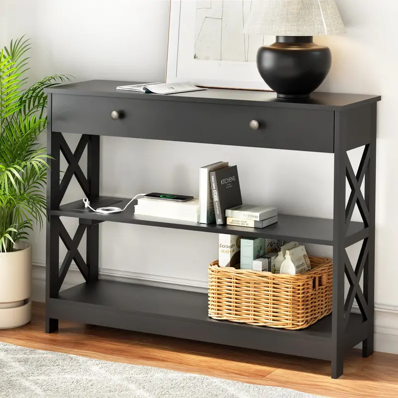 3-Tier Console Table With Built-In Usb Charging Ports – Modern Functional Design 1