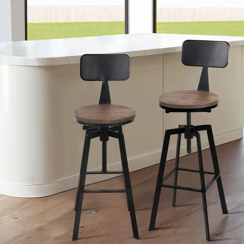 4 Adjustable Wooden Bar Stools With Backrest For Kitchen Or Dining 1