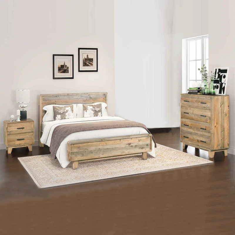 4-Piece Solid Wood Bedroom Suite – Antique-Style King Bed, Nightstand, And Tallboy In Light Brown 1