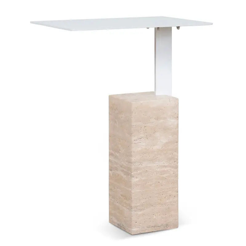 40Cm Matte White Side Table With Natural Base 1