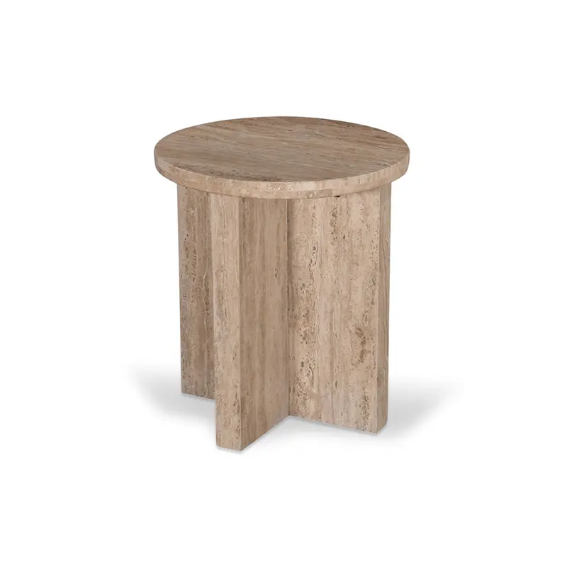 45Cm Travertine Round Side Table – Natural Stone Top 1