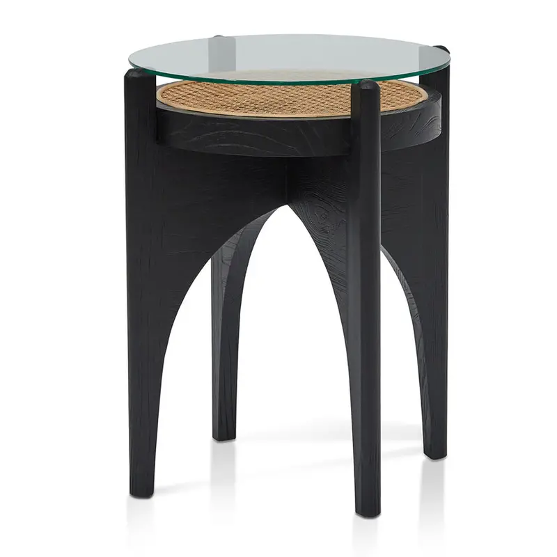 50Cm Round Tempered Glass Side Table With Black Base 1