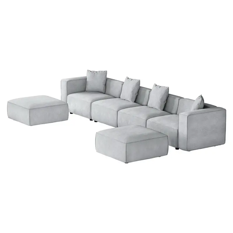 6-Piece Grey Modular Sofa With Chaise Lounge 1