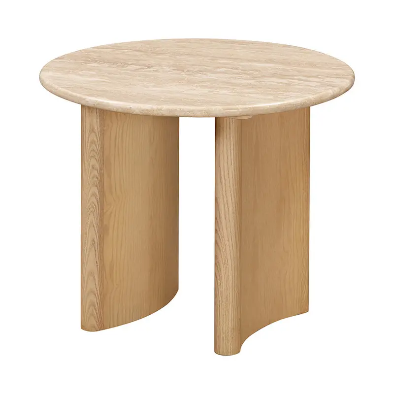 60Cm Side Table With Travertine Top And Crème Ash Base 1