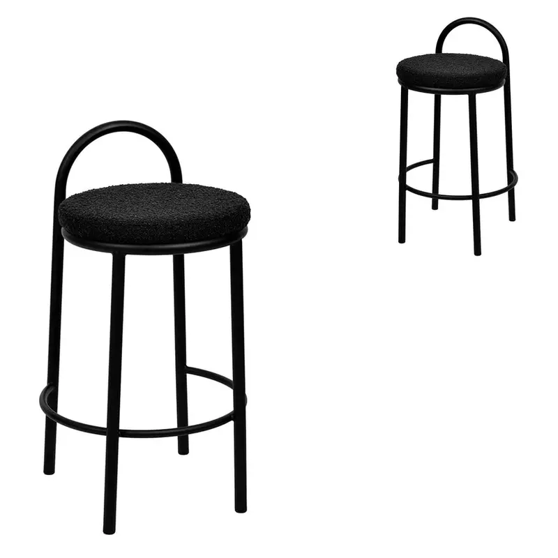 63Cm Black Bouclé Bar Stools – Set Of 2, Textured Fabric Seat 1