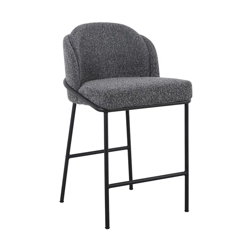 65Cm Anthracite Grey Bouclé Bar Stools – Set Of 2 1