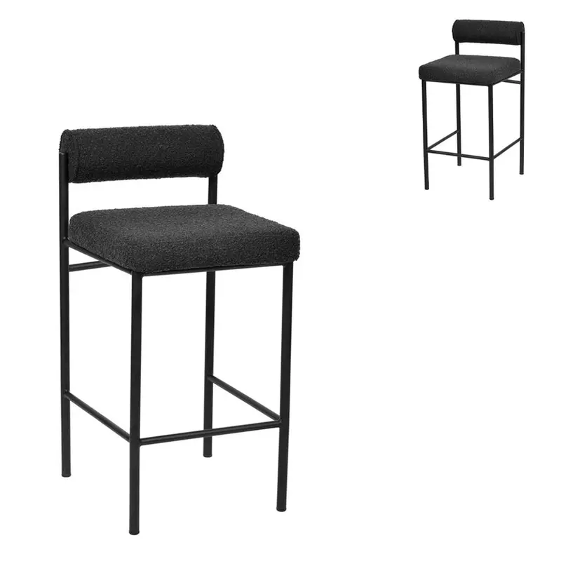 65Cm Black Bouclé Bar Stools – Stylish Set Of 2 1