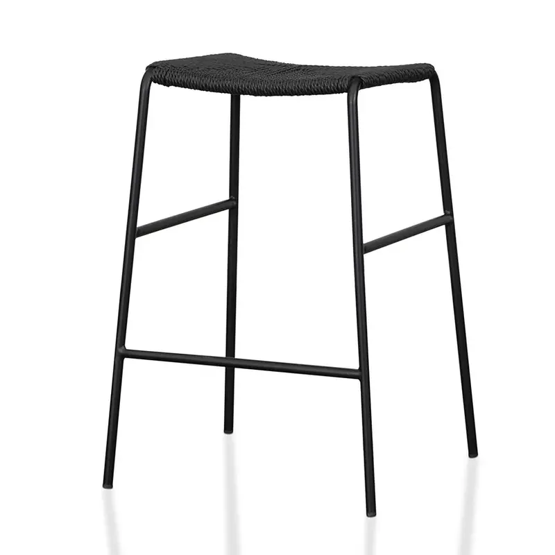 65Cm Black Rattan Bar Stools – 2-Piece Set 1