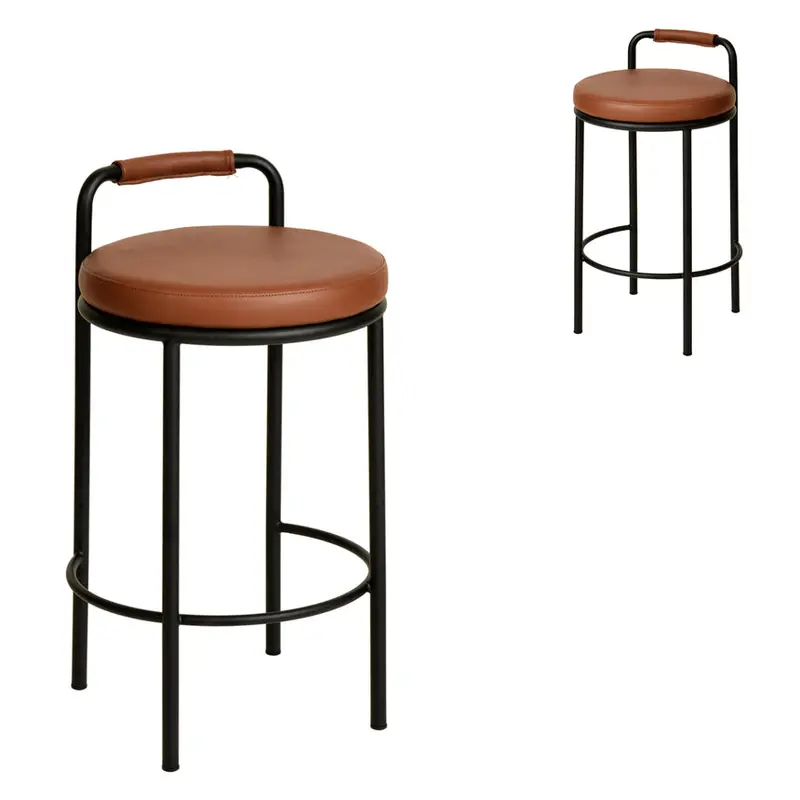 65Cm Brown-Upholstered Bar Stools – Set Of 2, Rich Warm Tone 1