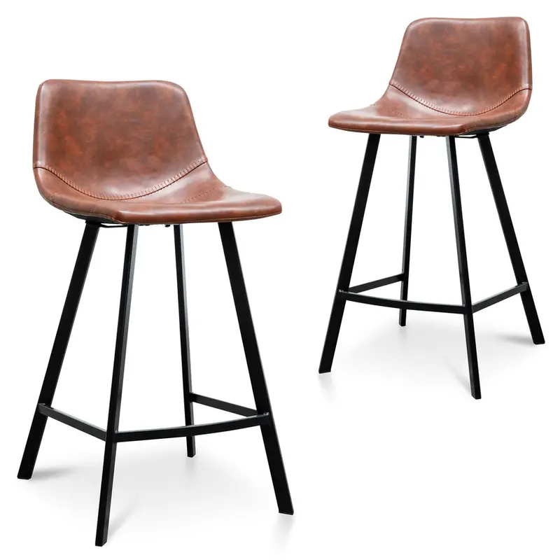 65Cm Cinnamon Brown Pu Leather Bar Stools – Pack Of 2 1