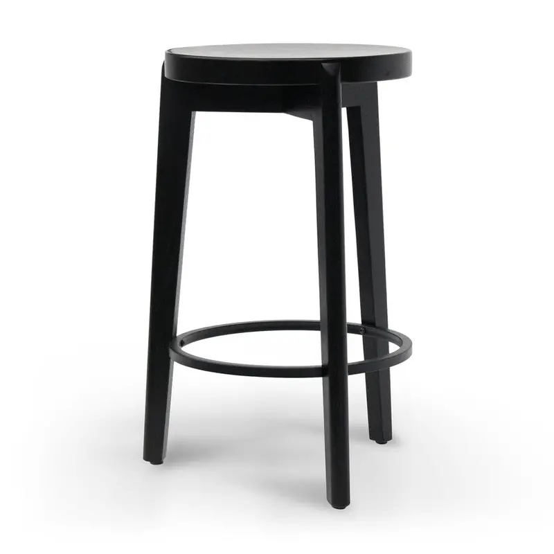 65Cm Solid Black Wood Bar Stool – Heavy-Duty Build 1