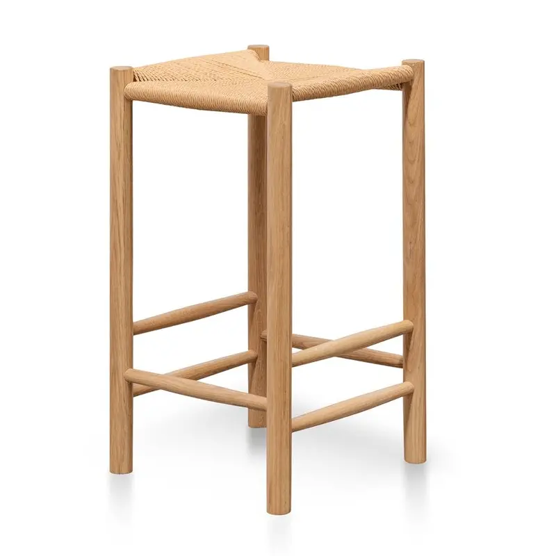 65Cm Solid Oak Bar Stool – Natural Timber Seat, Minimalist Design 1