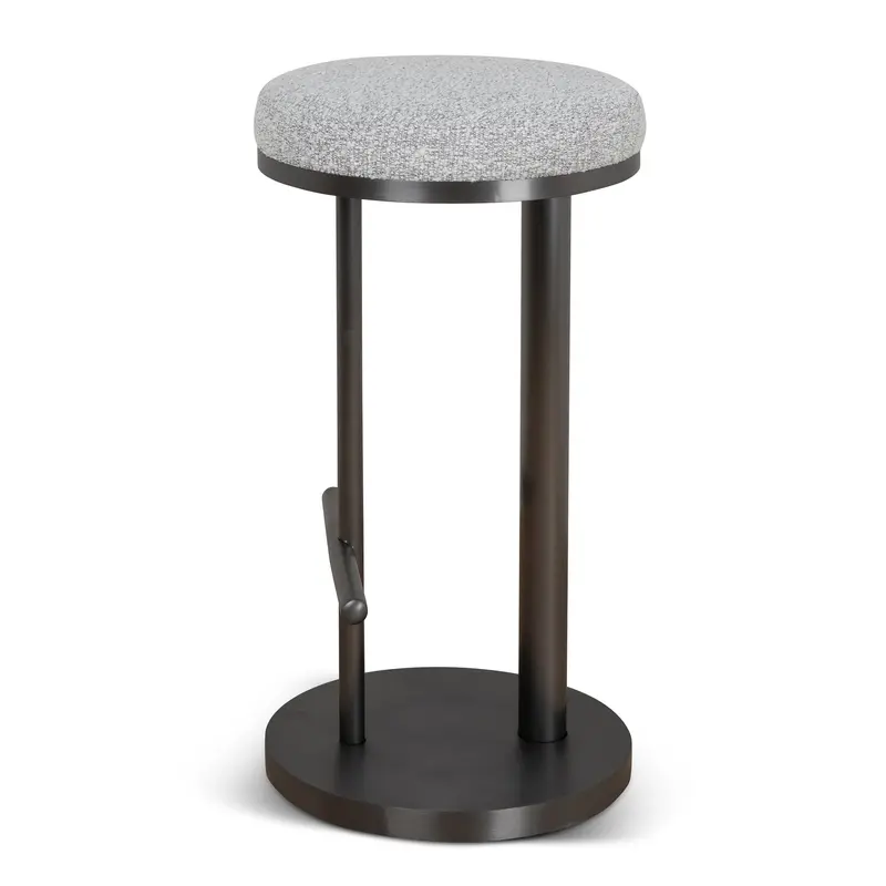 68Cm Brushed Gold Barstool With Silver Grey Bouclé Seat 1