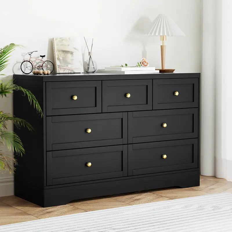 7-Drawer Dresser With Chest Design – Matte Black Finish 1