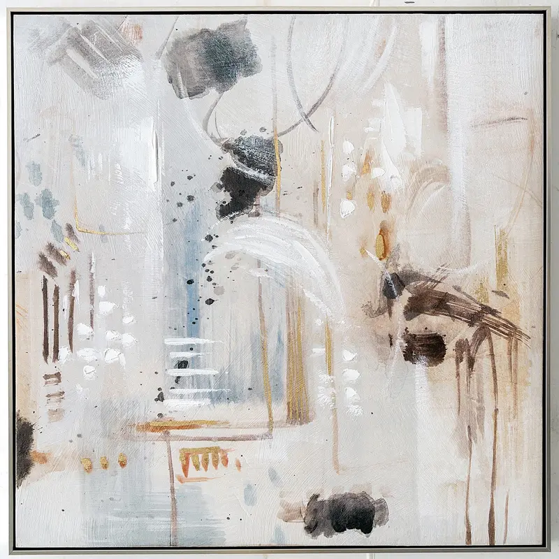 Abstract Thoughts Modern Canvas Artwork In Silver Metal Frame 1
