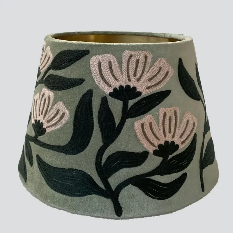 Ad Daisy Velvet Tapered Lamp Shade – Sage Green Soft Fabric Cover 1