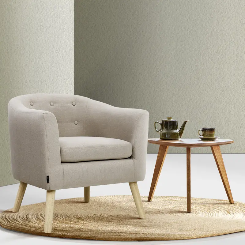Adora Beige Fabric Accent Armchair – Compact Tub-Style Lounge Sofa 1