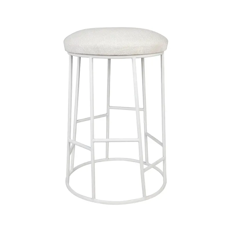 Aiden Kitchen Stool – White Steel Frame With Natural Linen Seat 1