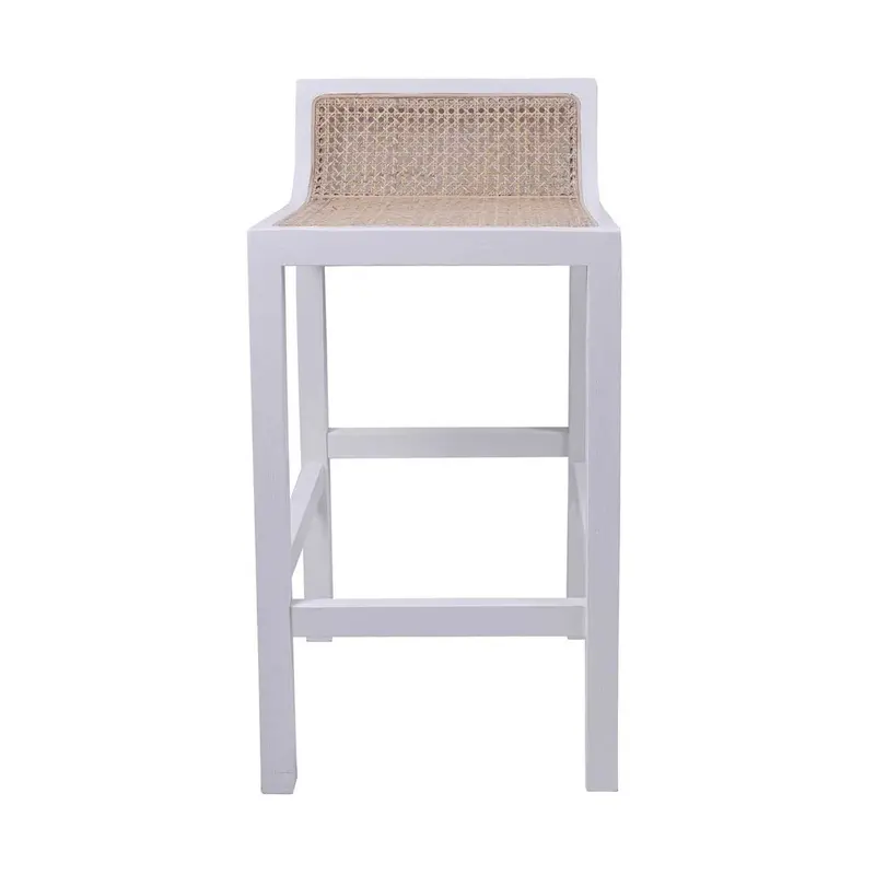 Amalfi White Bar Stool: Elm Wood Frame With Rattan Seat 1
