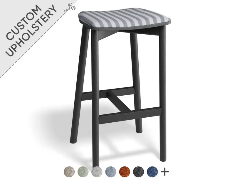 Andi Backless Bar Stool – Black Frame, Custom Upholstery Option 1