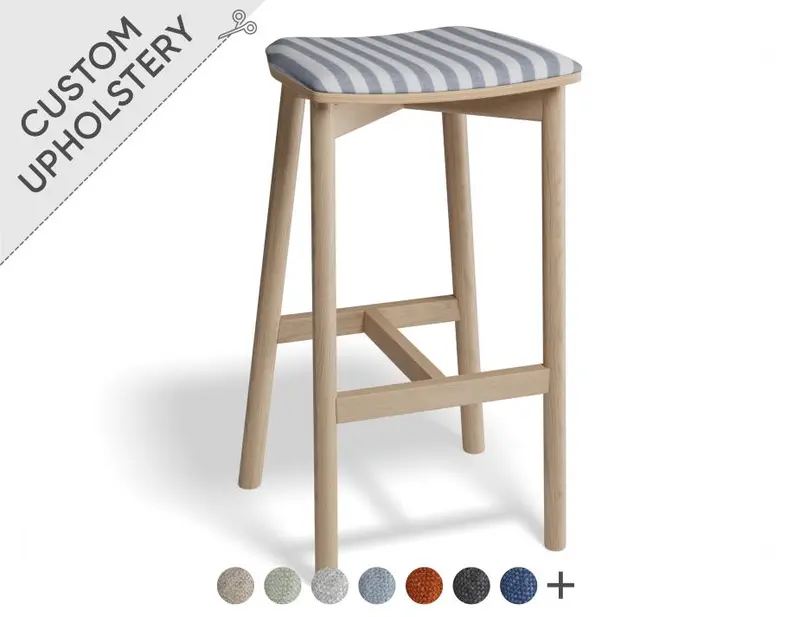 Andi Backless Bar Stool – Natural Wood Base, Custom Upholstery Option 1