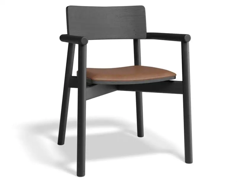 Andi Black Ash Armchair With Vintage Tan Vegan Leather Cushion 1