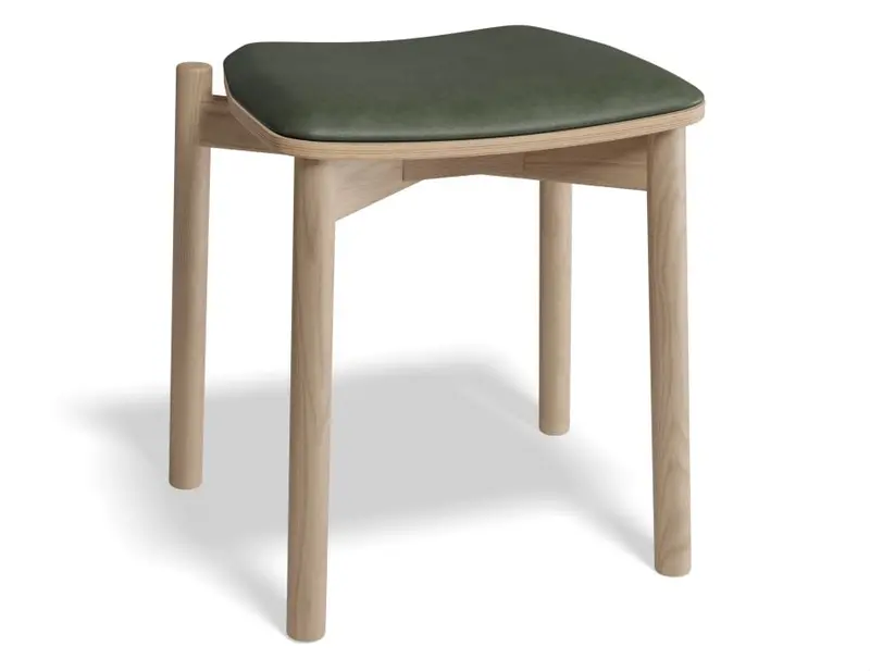 Andi Low Stool In Natural Ash With Vintage Green Vegan Leather Seat Pad – 45Cm Height 1