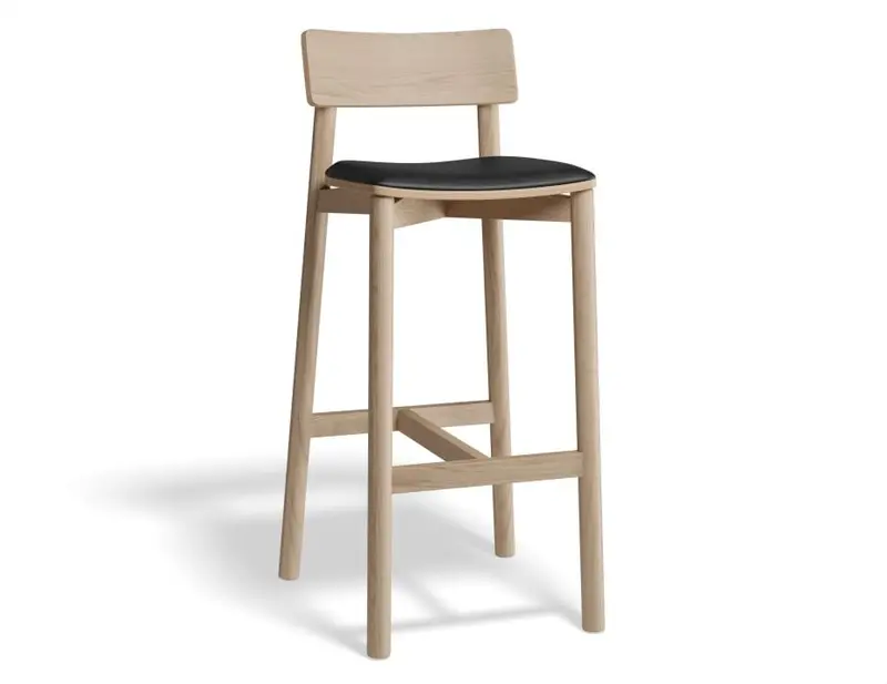 Andi Stool: Natural Frame With Vintage Black Vegan Leather Pad – 75 Cm Height 1