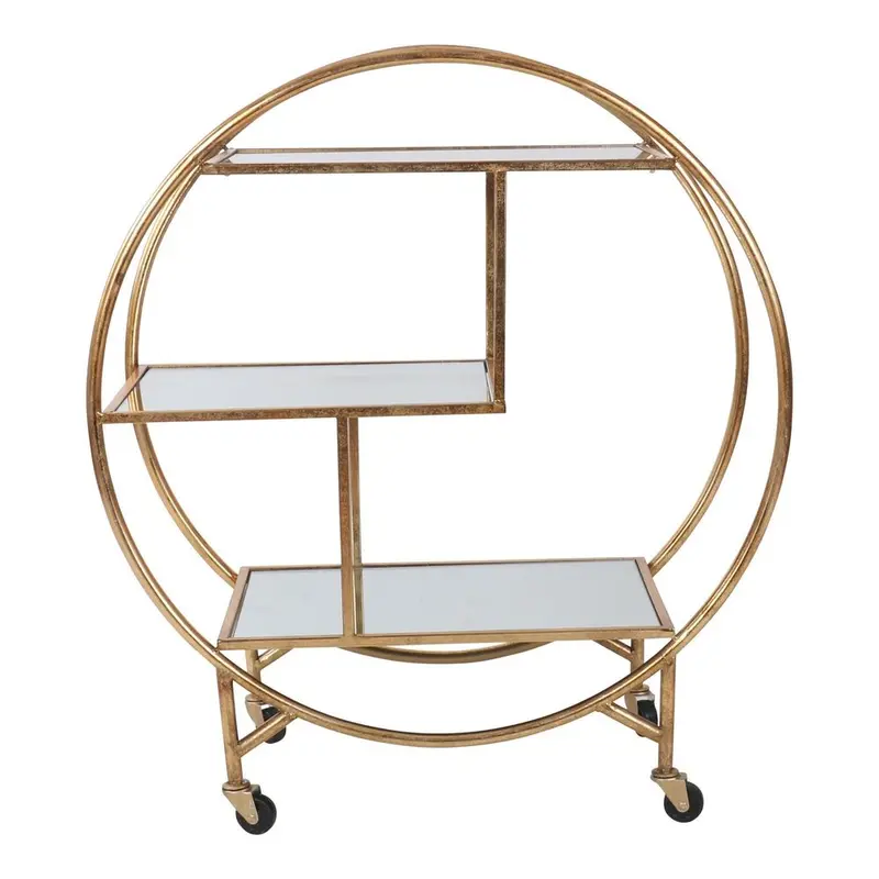 Antique Gold Mirror-Adorned Bar Cart 1