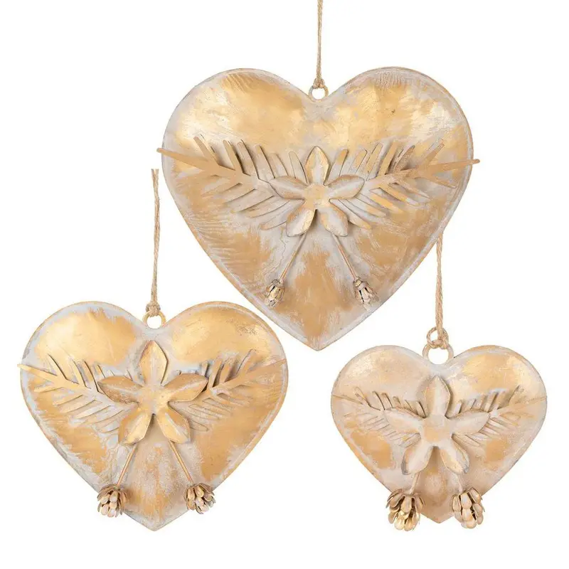Antique Gold Tiff Gilt Heart Ornaments (Set Of 3) 1