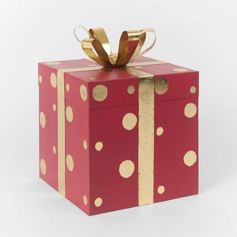 Antique Metal Polka Dot Gift Box – Red & Gold 1