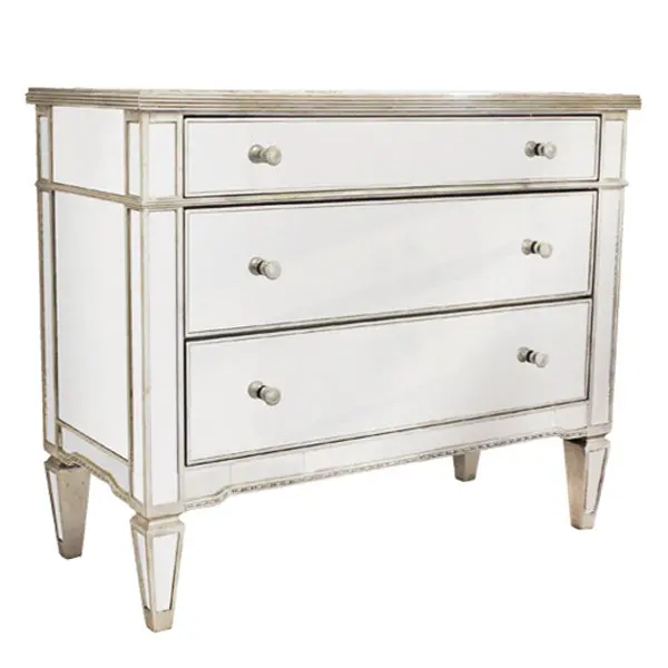 Antique Ribbed Mirrored 3-Drawer Chest – Vintage-Inspired Bedroom Or Entry Storage 1