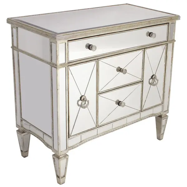 Antique-Ribbed Mirrored Dresser Nightstand – Five-Drawer Design 1