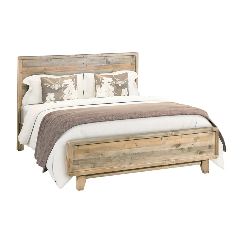 Antique-Style Solid Wood Queen Bed Frame – Light Brown Rustic Platform Design 1